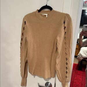 Chloe Tan Sweater with Lattice Sleeves